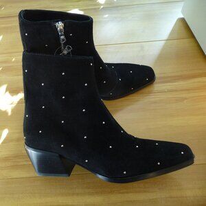 RAG & BONE JONI SUEDE STUDDED BLOCK HEEL WESTERN  ANKLE  ZIP BOOTIES SIZE 37 NEW